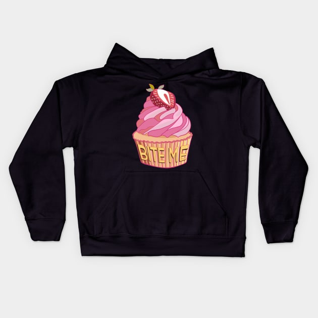 Pink Bite Me Cup Cake Kids Hoodie by Apescribbles